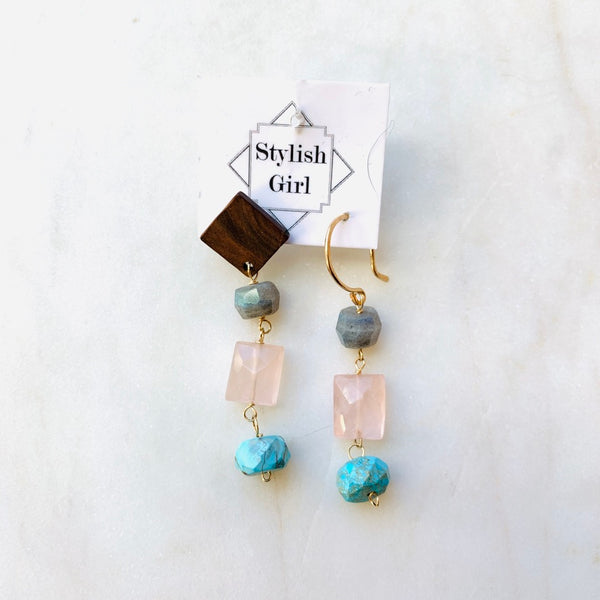 Triple Gemstone Earrings