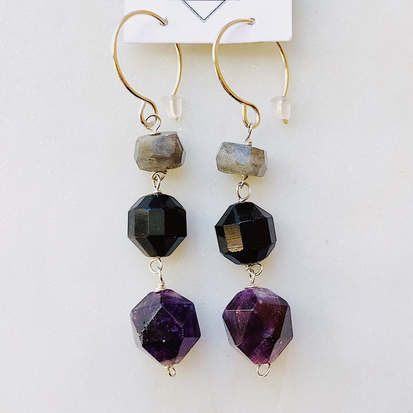 Triple Gemstone Earrings