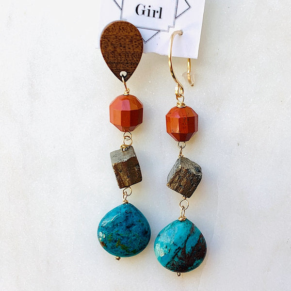 Triple Gemstone Earrings