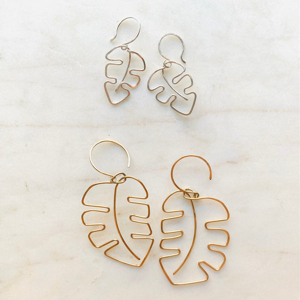 mini monstera earrings