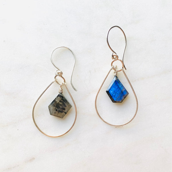 Framed Briolette Labrodorite Earrings