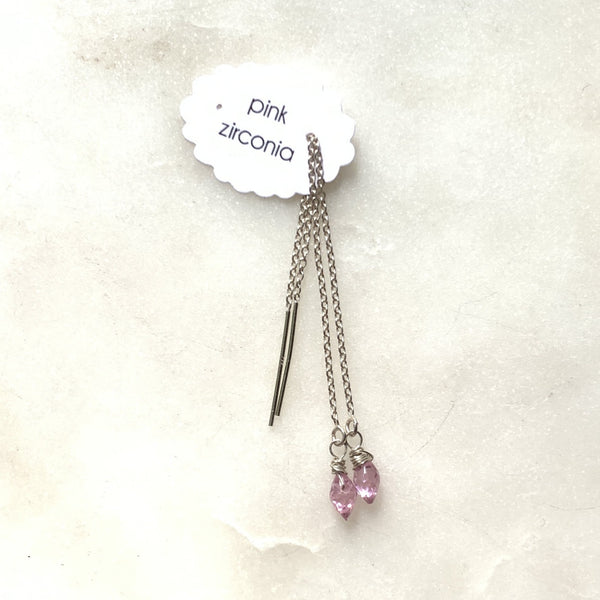 whisper ear thread pink zirconia