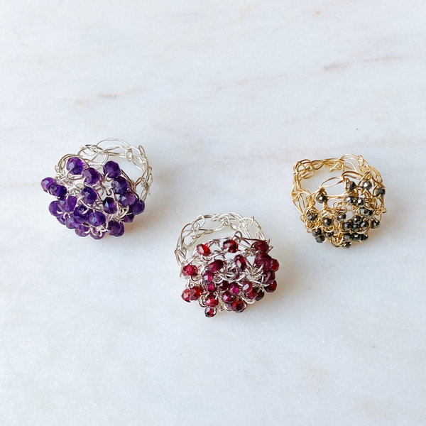 Supernova crochet jeweled ring